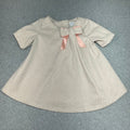 Tahari Baby Dress Herringbone Beige Cream Gold Pink Bow size 18 months