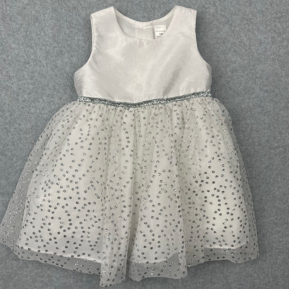 George White Silver Sparkle Dress Size 12 months