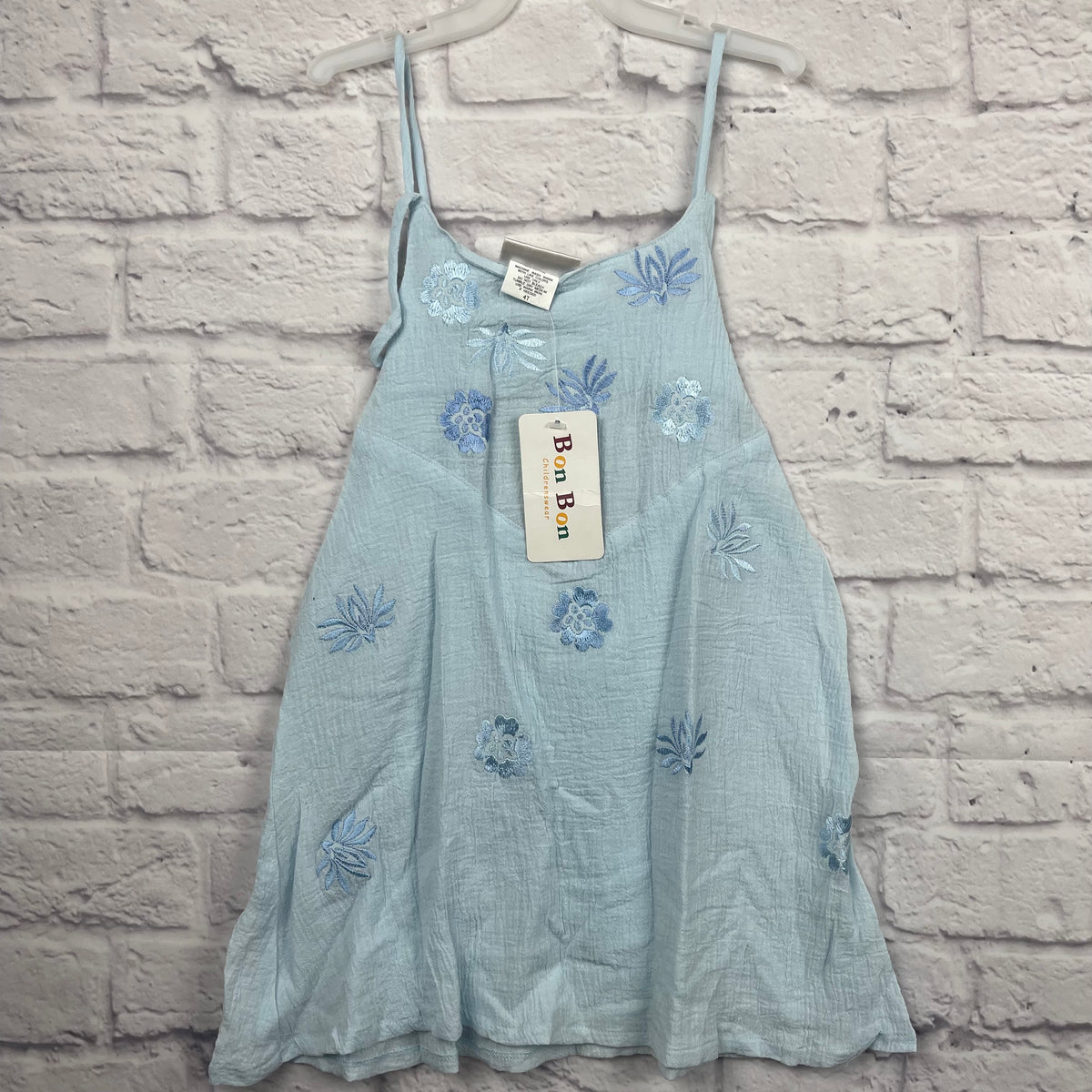 Light Blue Spaghetti Strap Dress with Floral Embroidery size 4T